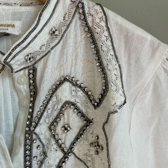 Anthropologie Embellished Rhinestone Womens Top XXSP - Picture 5 of 7